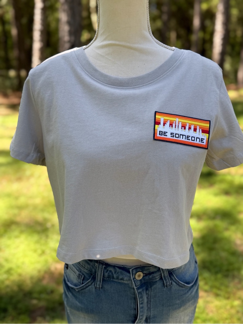 Be Someone Cropped Crewneck Tee - Light Gray